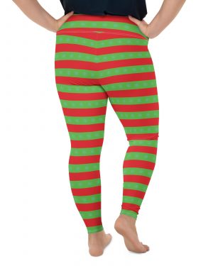 Christmas Plus Size Leggings Red and Green Striped with Snowflakes