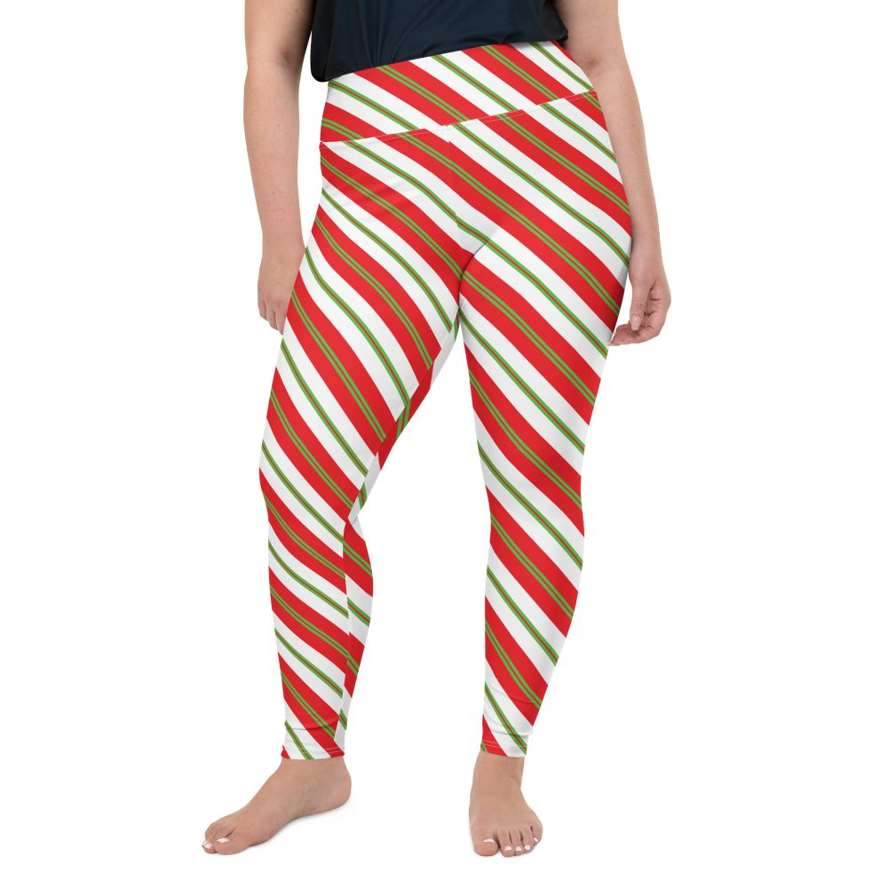 Christmas Leggings Candy Cane Striped Plus Size Leggings