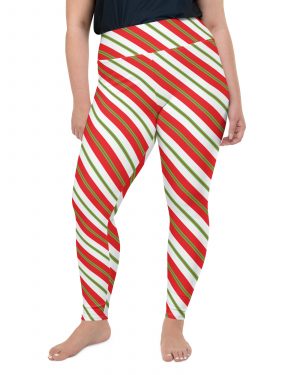 Christmas Leggings Candy Cane Striped Plus Size Leggings