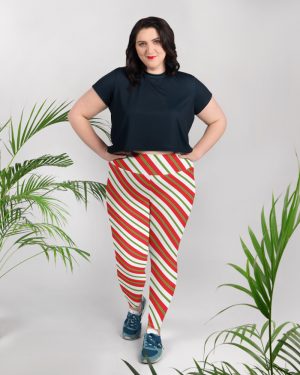 Christmas Leggings Candy Cane Striped Plus Size Leggings