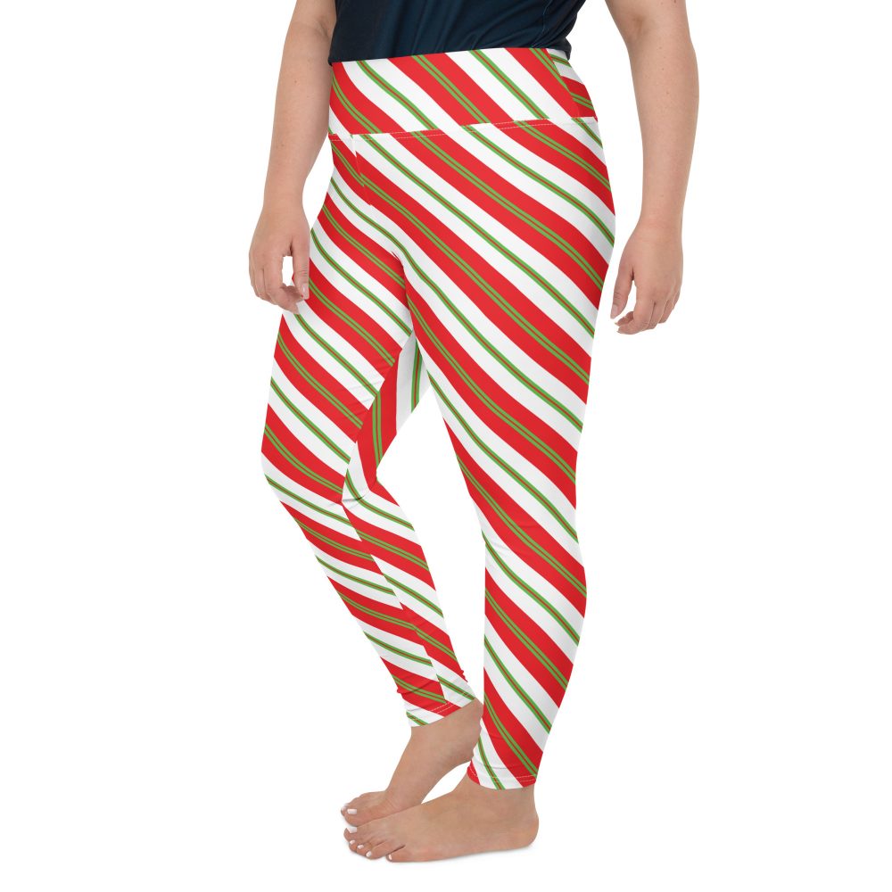 Christmas Leggings Candy Cane Striped Plus Size Leggings - Image 6