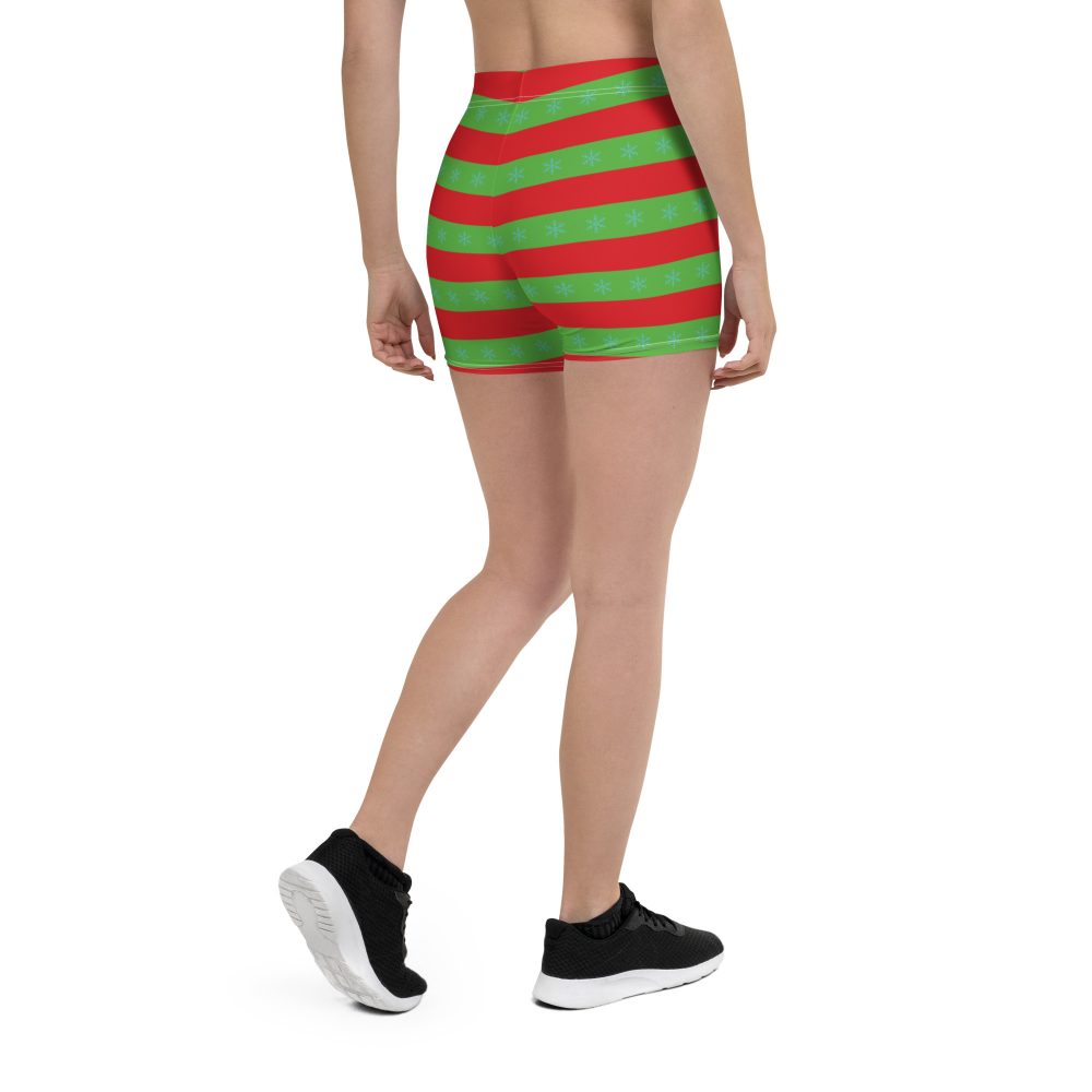 Christmas Shorts Red and Green Striped with Snowflakes - Image 2