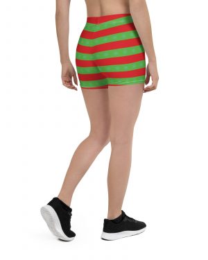 Christmas Shorts Red and Green Striped with Snowflakes