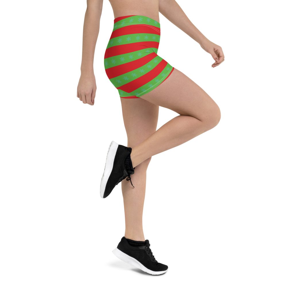 Christmas Shorts Red and Green Striped with Snowflakes - Image 3
