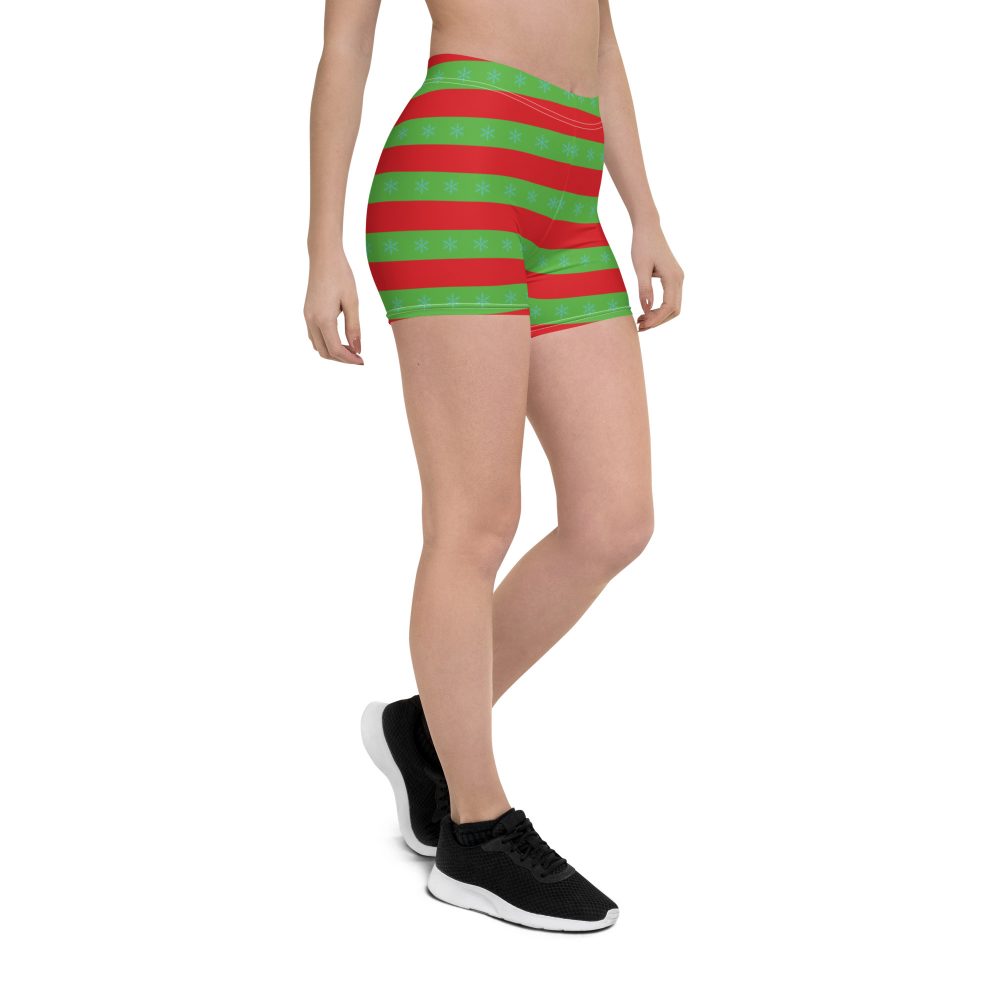 Christmas Shorts Red and Green Striped with Snowflakes - Image 6