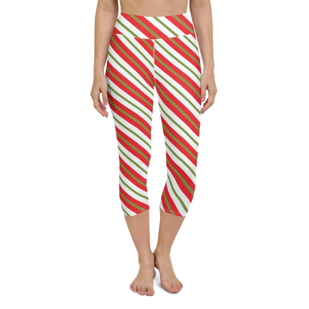 Christmas Leggings Candy Cane Striped Yoga Capri Leggings
