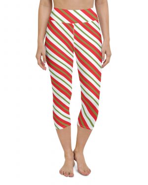 Christmas Leggings Candy Cane Striped Yoga Capri Leggings