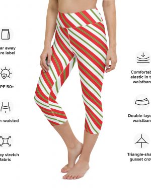 Christmas Leggings Candy Cane Striped Yoga Capri Leggings