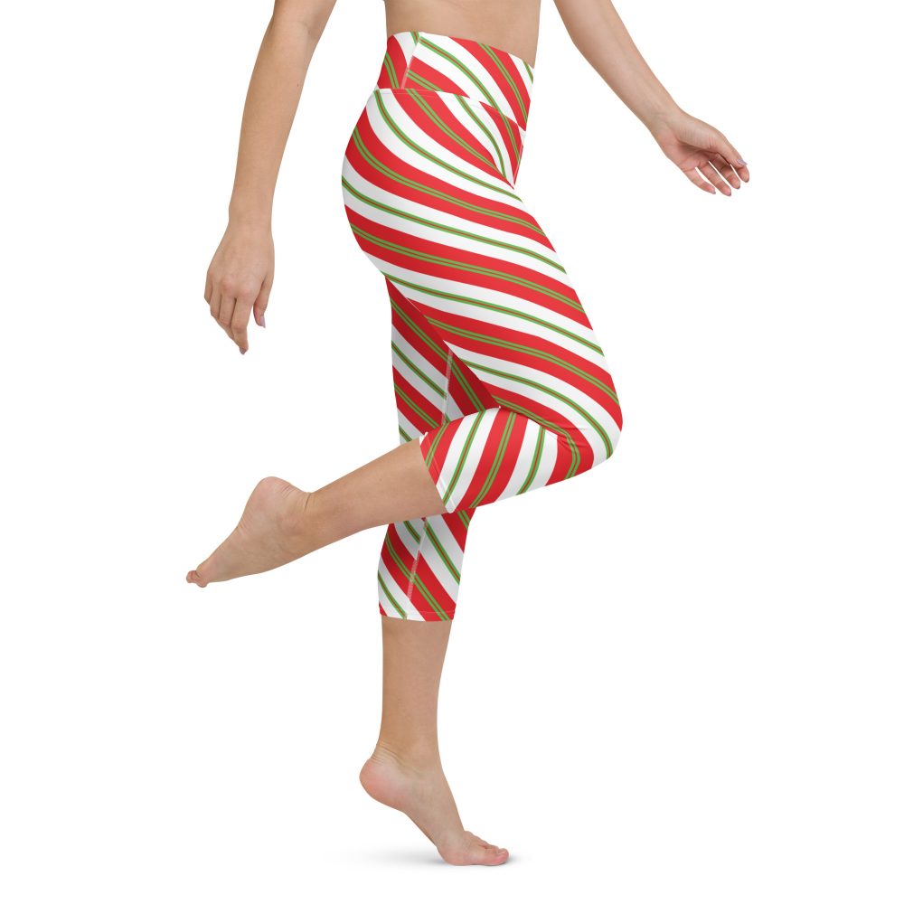 Christmas Leggings Candy Cane Striped Yoga Capri Leggings - Image 5