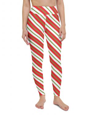 Christmas Leggings Candy Cane Striped Yoga Leggings