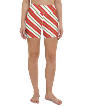 Christmas Shorts Candy Cane Striped Yoga Shorts