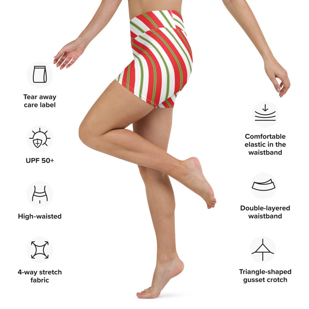 Christmas Shorts Candy Cane Striped Yoga Shorts - Image 2