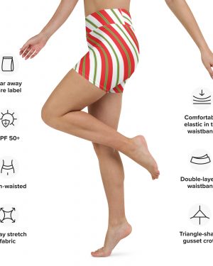 Christmas Shorts Candy Cane Striped Yoga Shorts