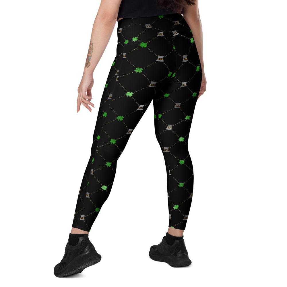 Shamrock Clover St. Patrick’s Day Crossover leggings with pockets - Image 3