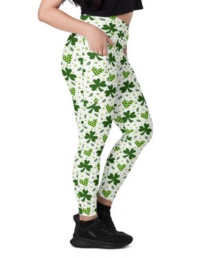 St Patrick’s Day Irish Shamrock Clover Crossover leggings with pockets