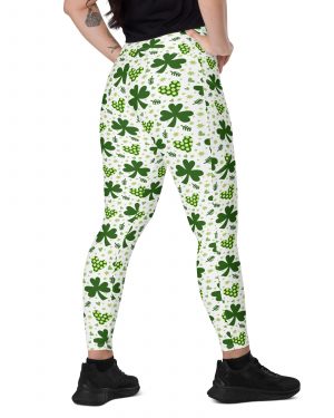 St Patrick’s Day Irish Shamrock Clover Crossover leggings with pockets