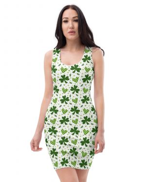 St Patrick’s Day Irish Shamrock Clover Fitted Bodycon Dress