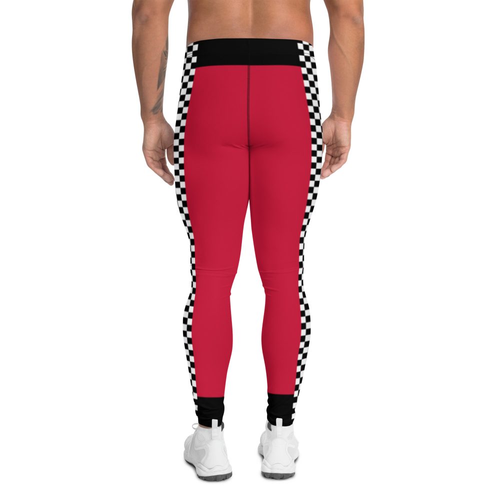 Pit Crew Costume Checkered Flag Race Track Men's Leggings - Image 3