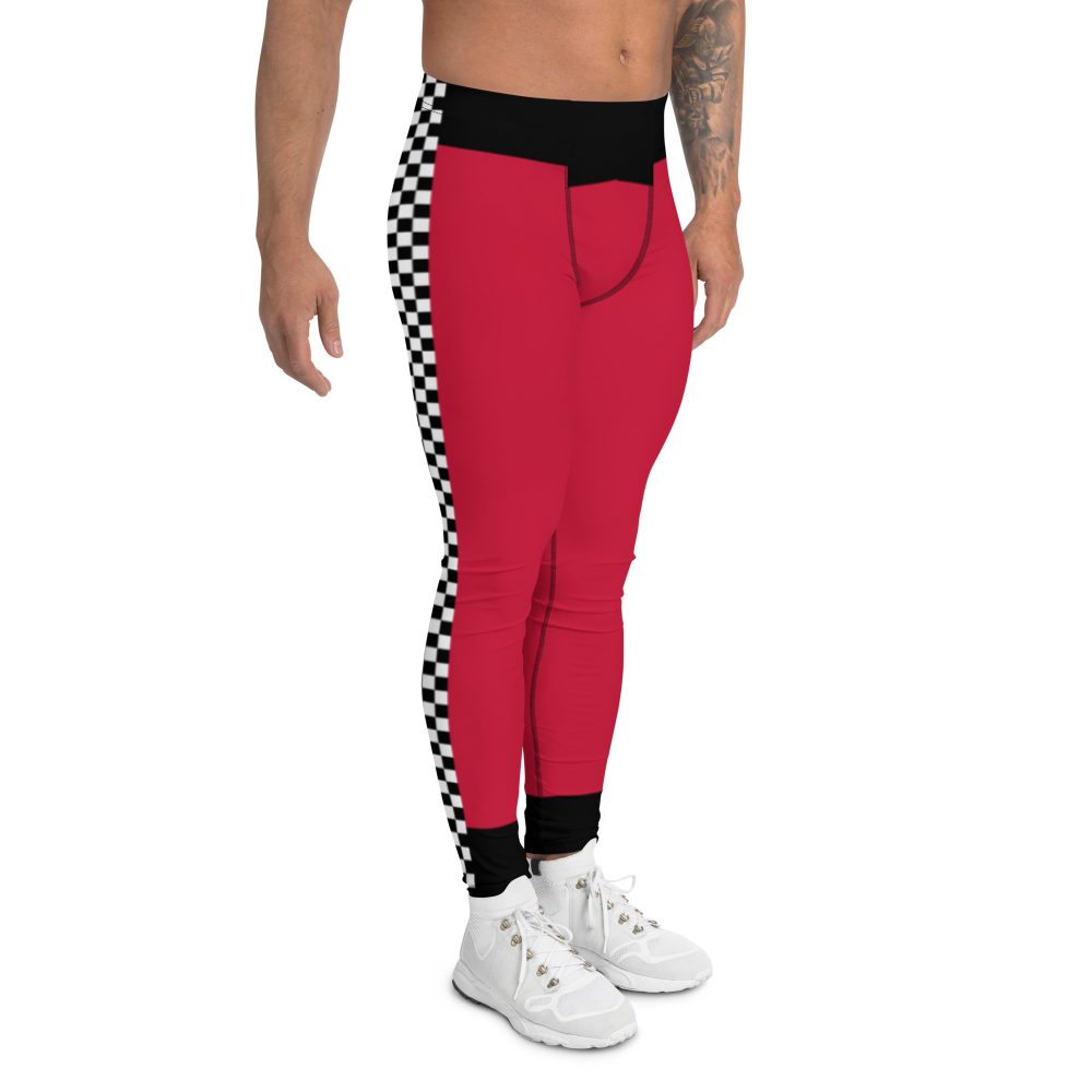 Pit Crew Costume Checkered Flag Race Track Men's Leggings - Image 4