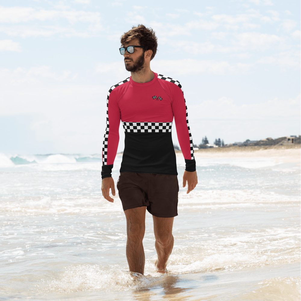 Men's Pit Crew Costume Checkered Flag Racing Rash Guard - Image 3