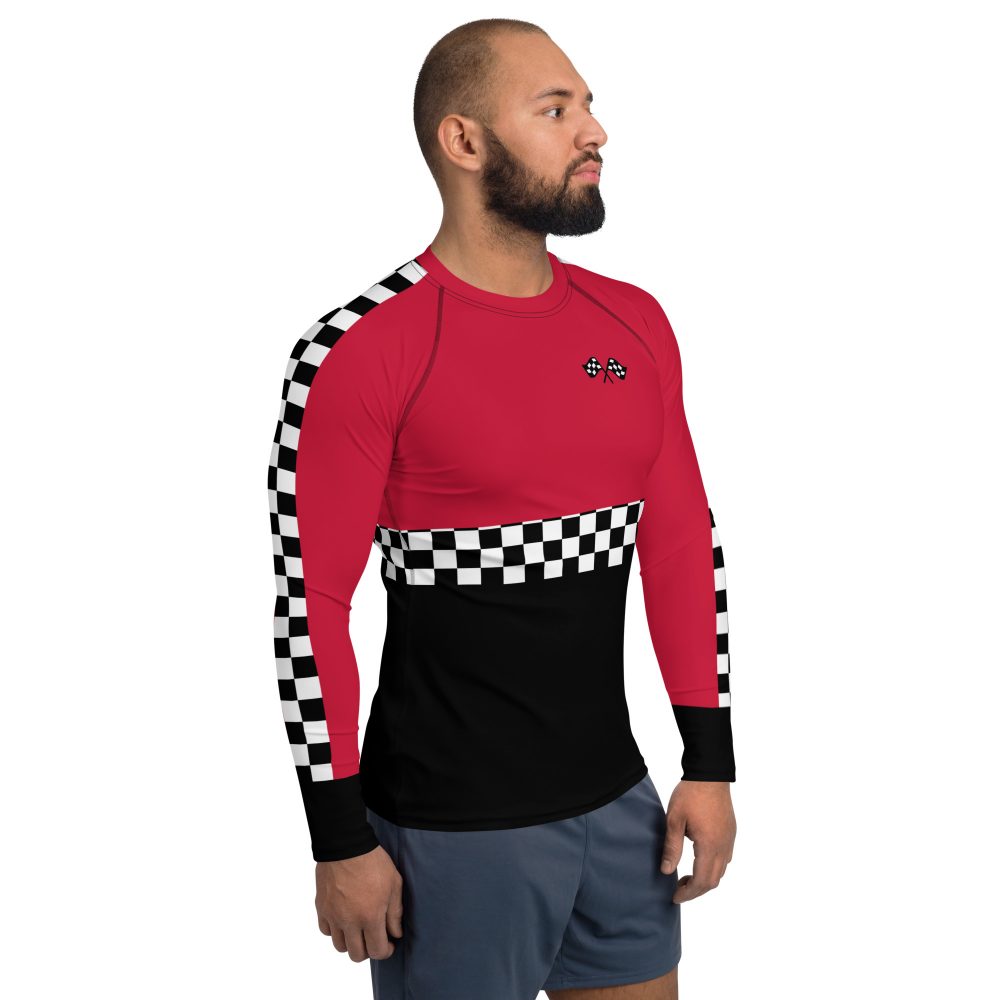 Men's Pit Crew Costume Checkered Flag Racing Rash Guard - Image 6