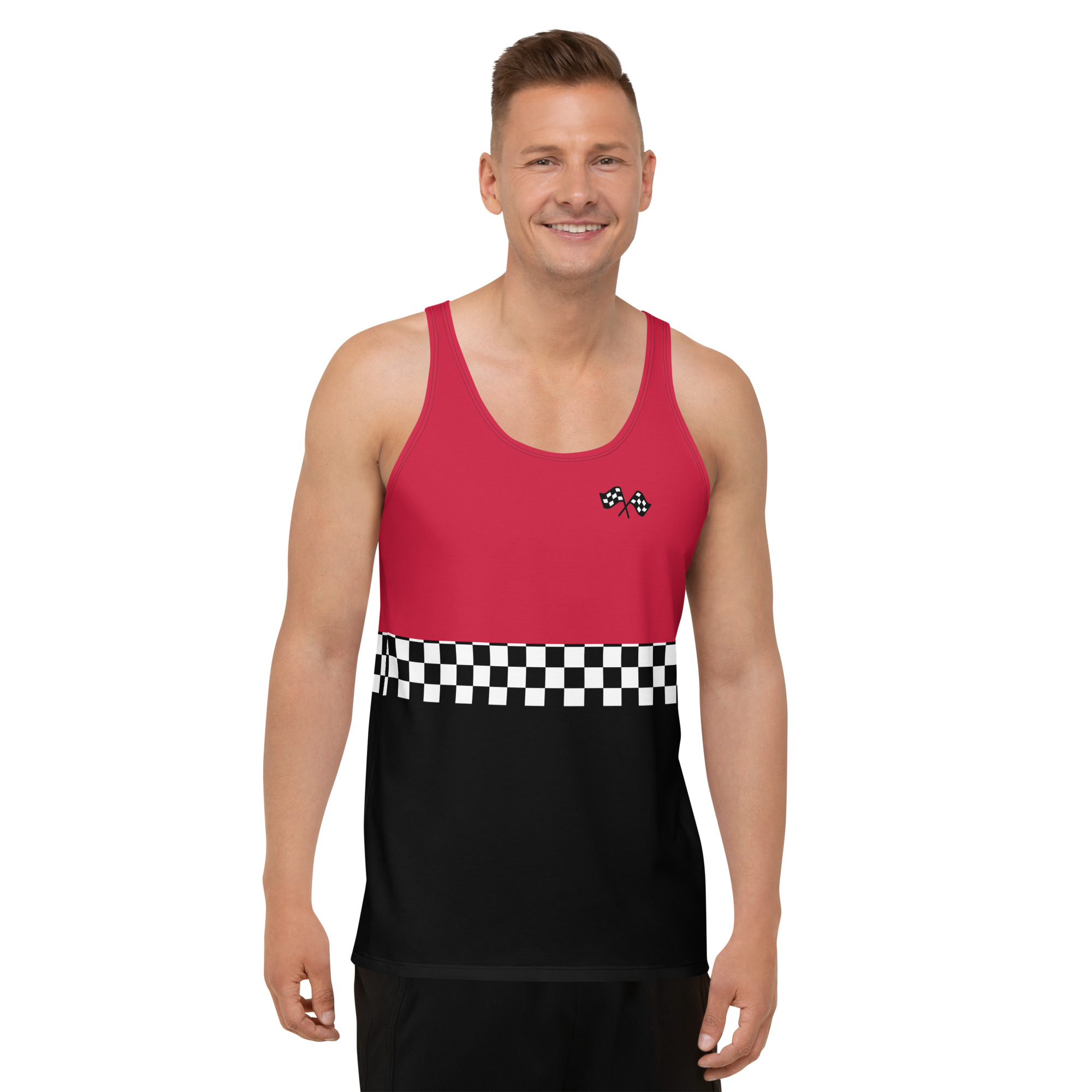 Pit Crew Costume Checkered Flag Race Track Men s Athletic Shorts Cosplay Activewear Costumes Spirit West Designs