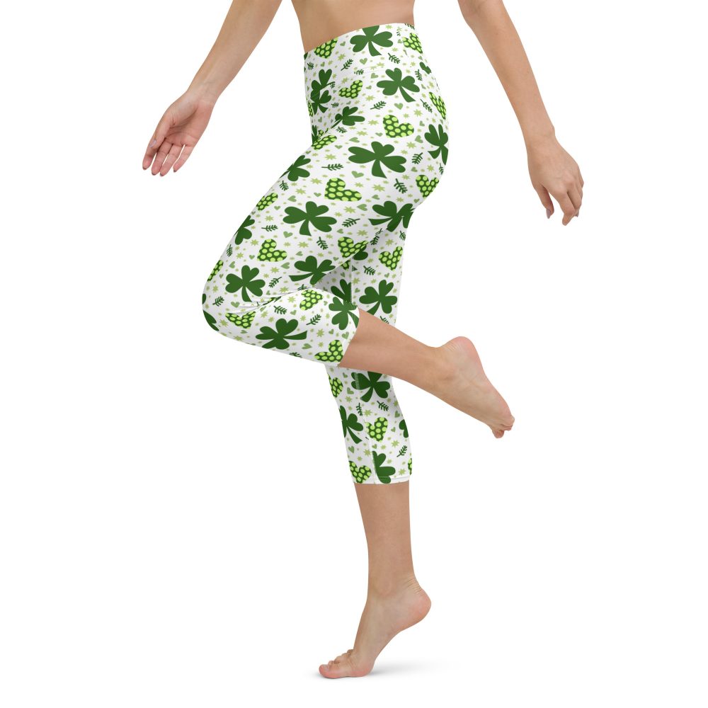 St Patrick's Day Irish Shamrock Clover Yoga Capri Leggings - Image 2