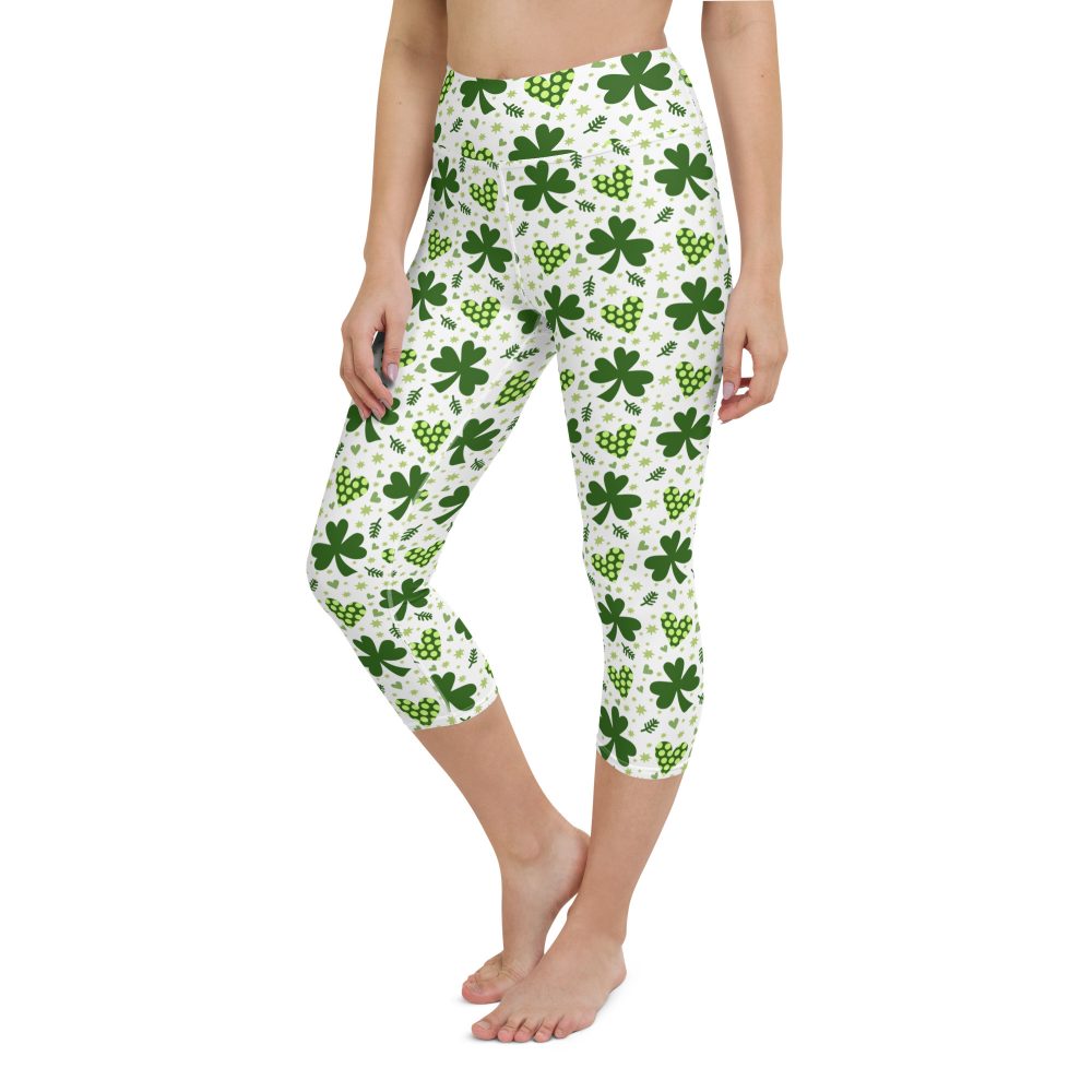 St Patrick's Day Irish Shamrock Clover Yoga Capri Leggings - Image 3
