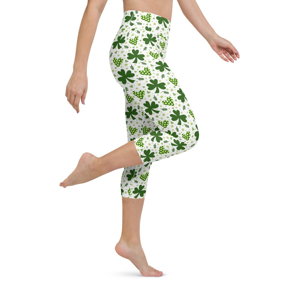 St Patrick's Day Irish Shamrock Clover Yoga Capri Leggings - Image 4