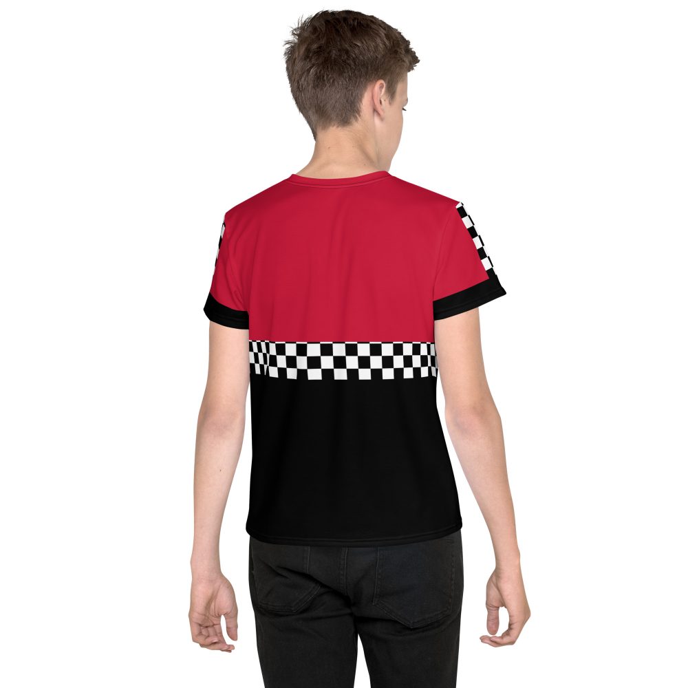 Teen Pit Crew Costume Checkered Flag Racing Crew Neck T-Shirt - Image 3