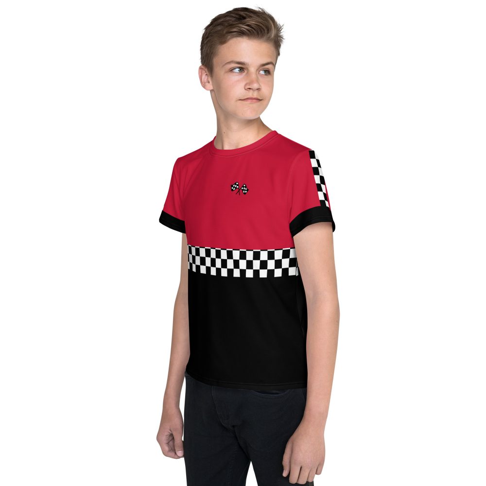 Teen Pit Crew Costume Checkered Flag Racing Crew Neck T-Shirt - Image 4