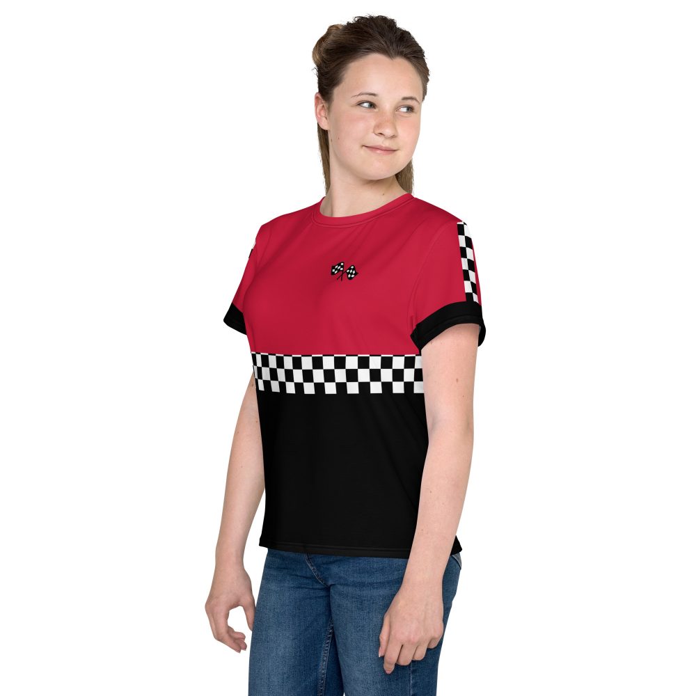 Teen Pit Crew Costume Checkered Flag Racing Crew Neck T-Shirt - Image 8