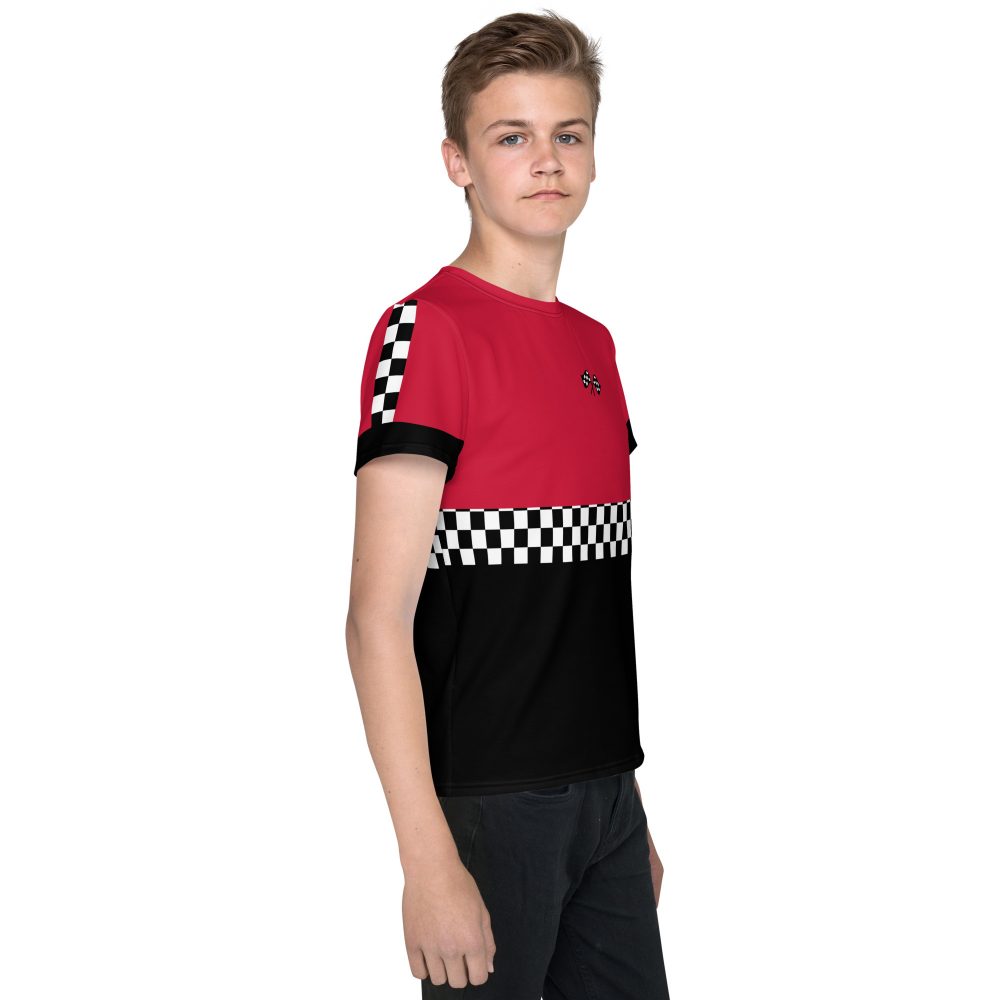 Teen Pit Crew Costume Checkered Flag Racing Crew Neck T-Shirt - Image 5