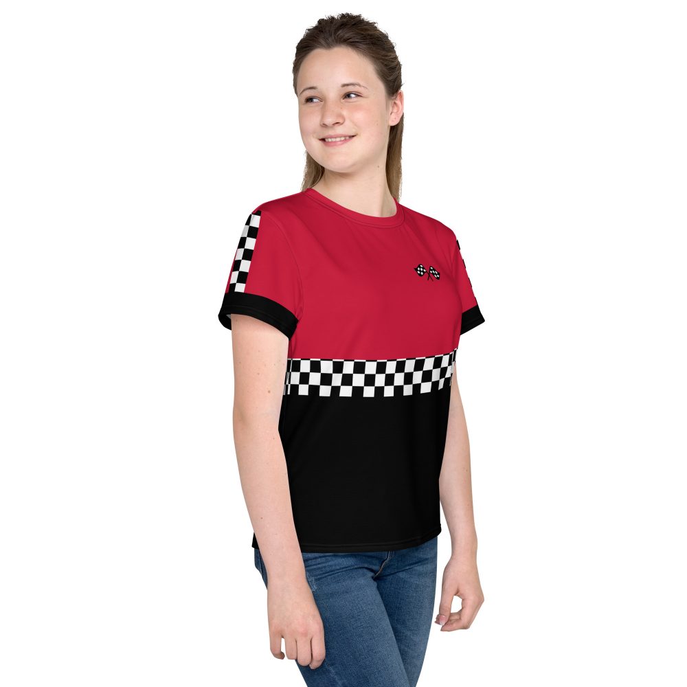 Teen Pit Crew Costume Checkered Flag Racing Crew Neck T-Shirt - Image 7