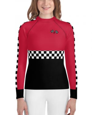 Teen Pit Crew Costume Checkered Flag Racing Youth Long Sleeve Shirt