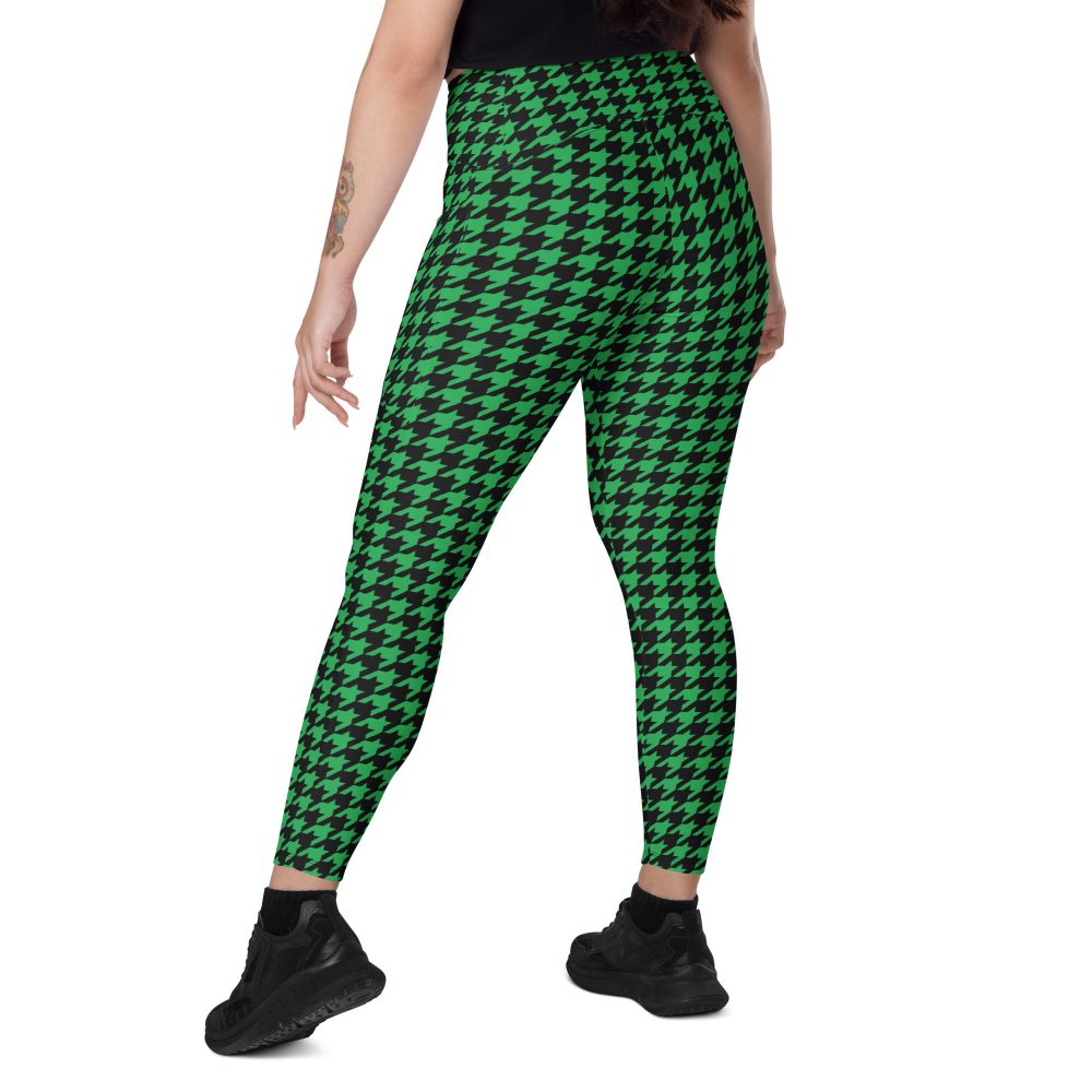 Green Houndstooth St. Patrick’s Day Crossover leggings with pockets - Image 3