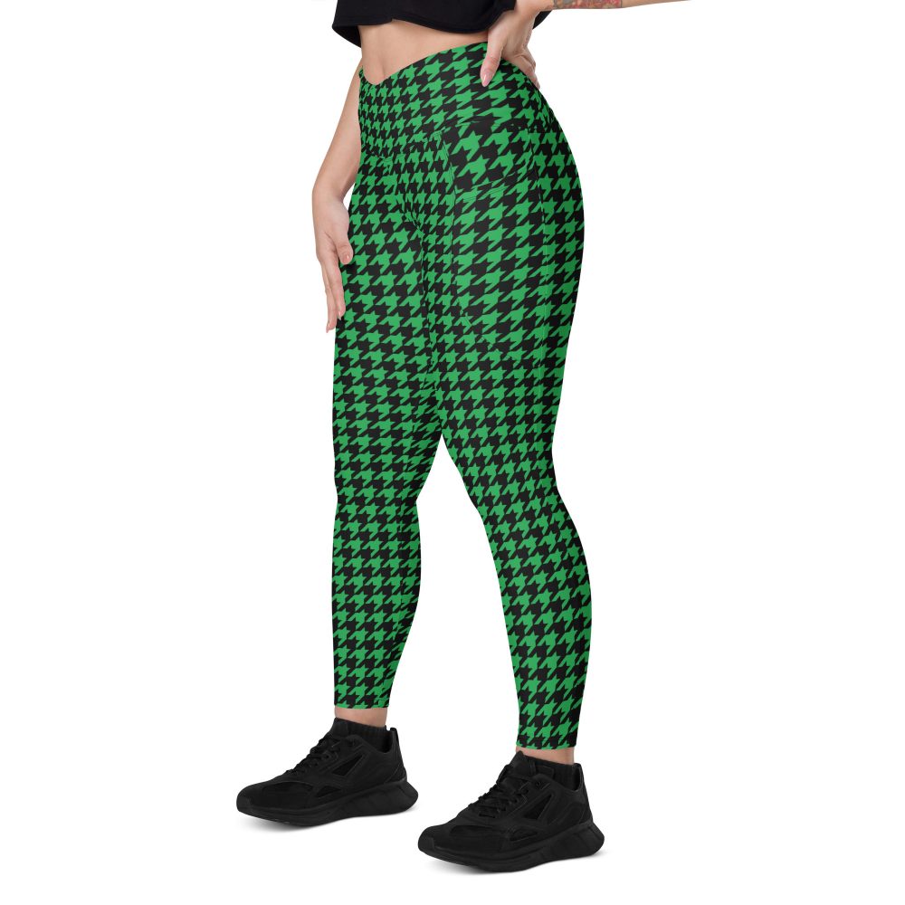 Green Houndstooth St. Patrick’s Day Crossover leggings with pockets - Image 6