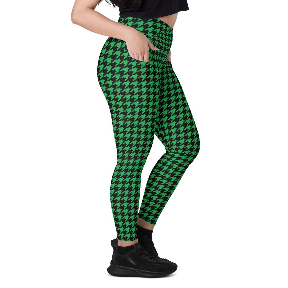 Green Houndstooth St. Patrick’s Day Crossover leggings with pockets
