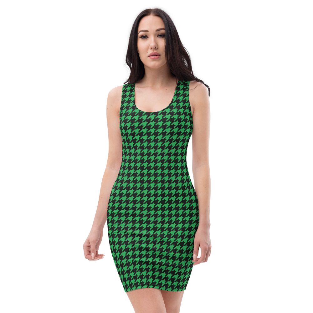 Green Houndstooth St. Patrick’s Day Fitted Bodycon Dress