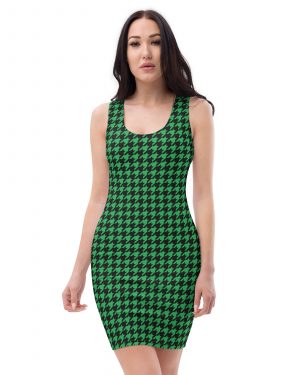 Green Houndstooth St. Patrick’s Day Fitted Bodycon Dress