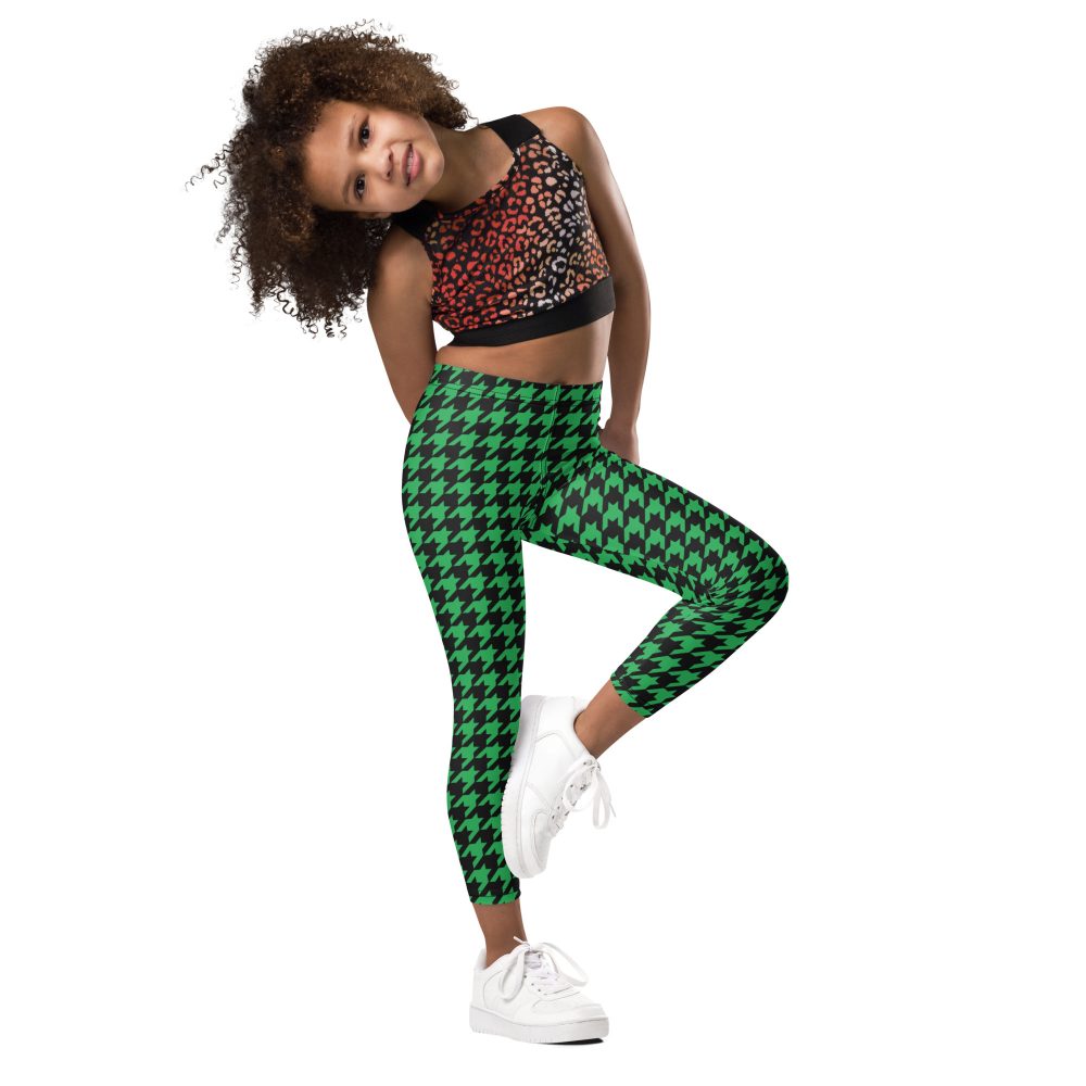 Green Houndstooth St. Patrick’s Day Kid's Leggings - Image 3