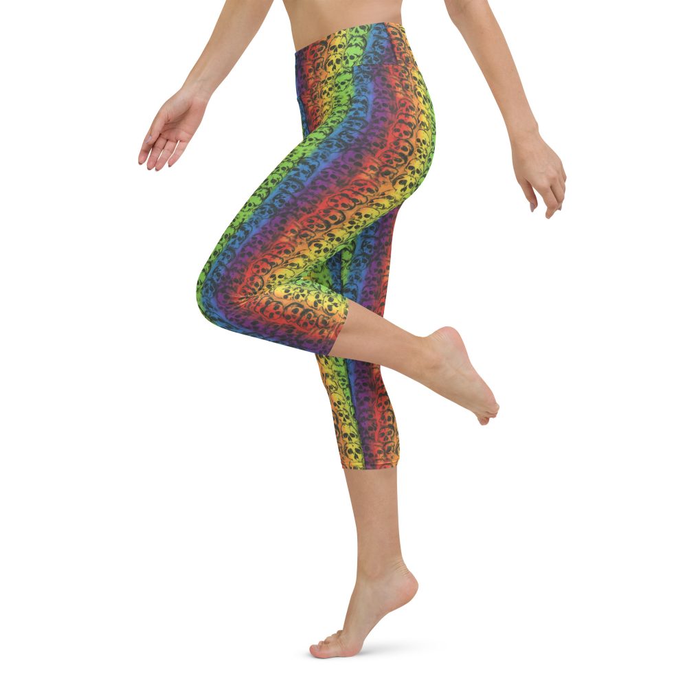 Rainbow Skulls Pride Yoga Capri Leggings - Image 3