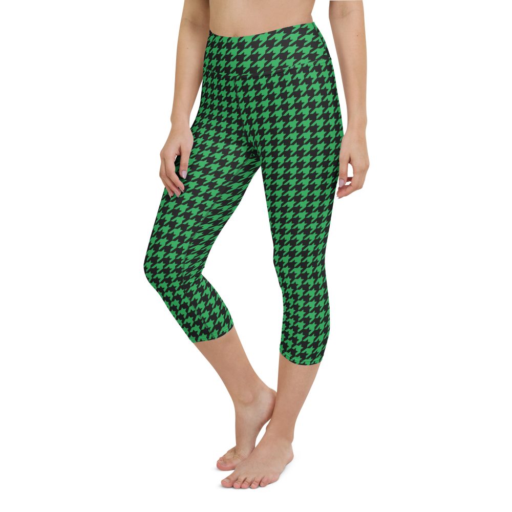 Green Houndstooth St. Patrick’s Day Yoga Capri Leggings - Image 3