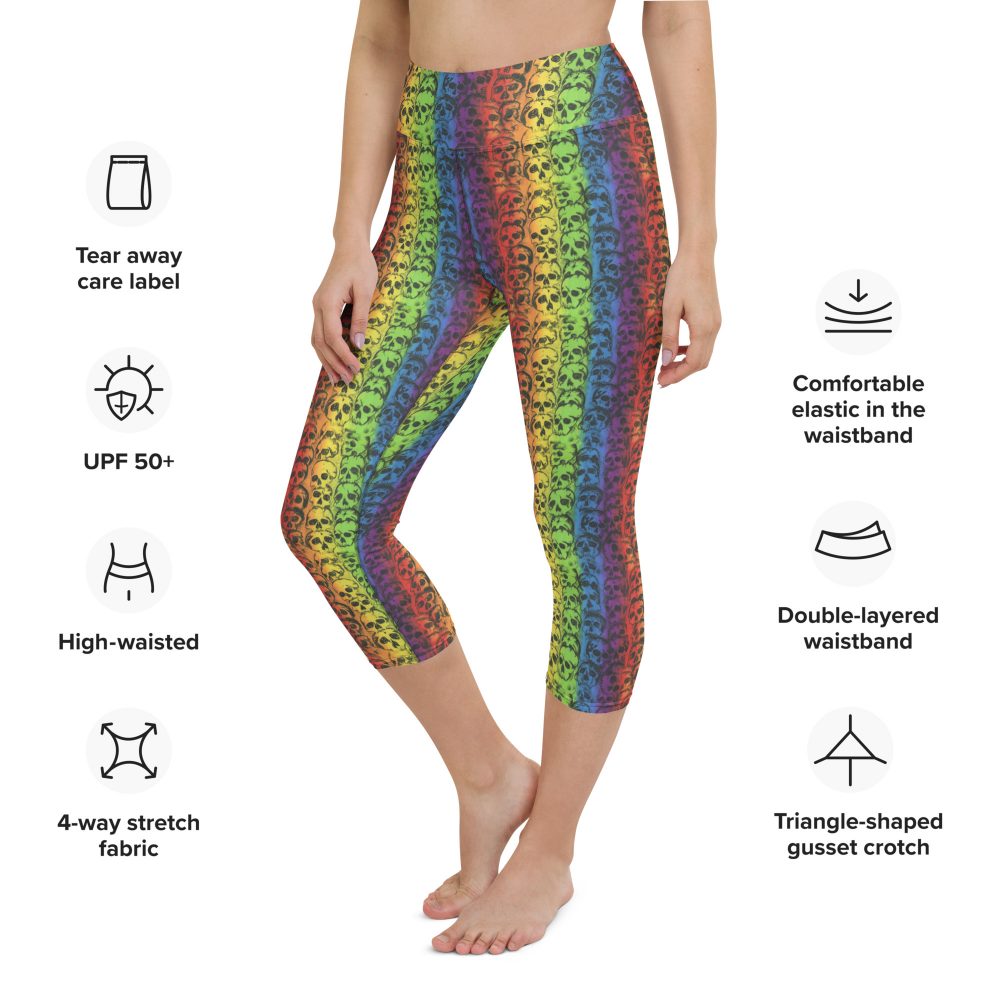 Rainbow Skulls Pride Yoga Capri Leggings - Image 2