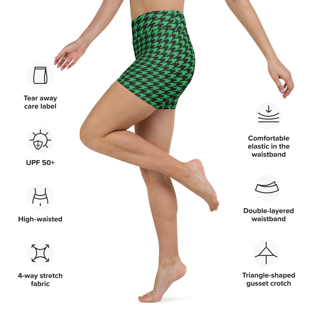 Green Houndstooth St. Patrick’s Day Yoga Shorts - Image 2