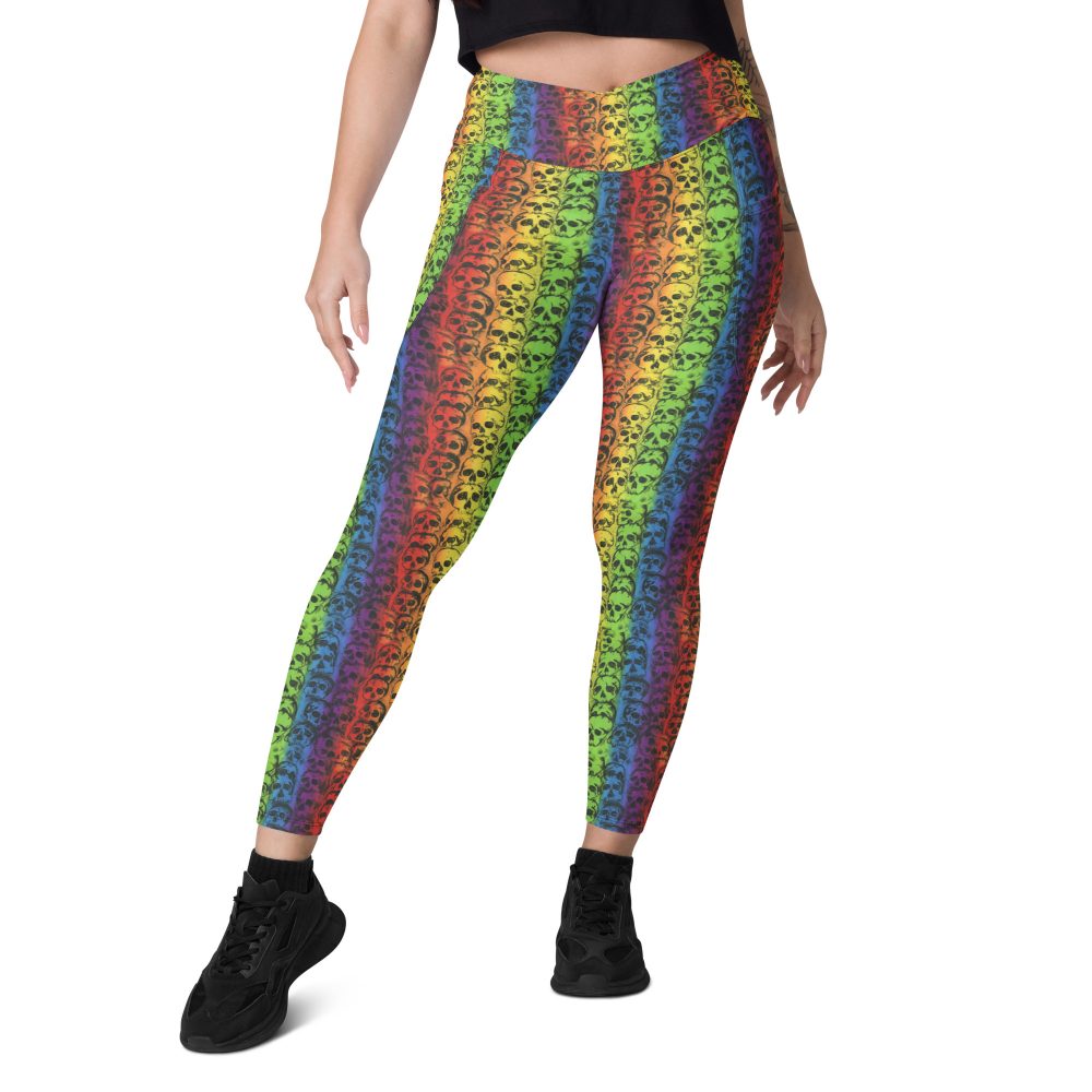 Rainbow Skulls Pride Crossover leggings with pockets - Image 4