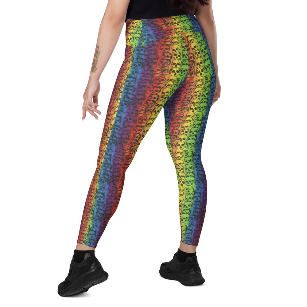 Rainbow Skulls Pride Crossover leggings with pockets - Image 3