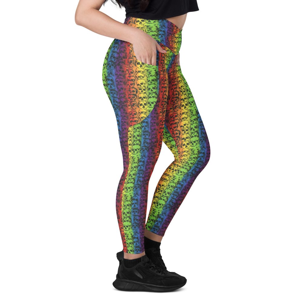 Rainbow Skulls Pride Crossover leggings with pockets