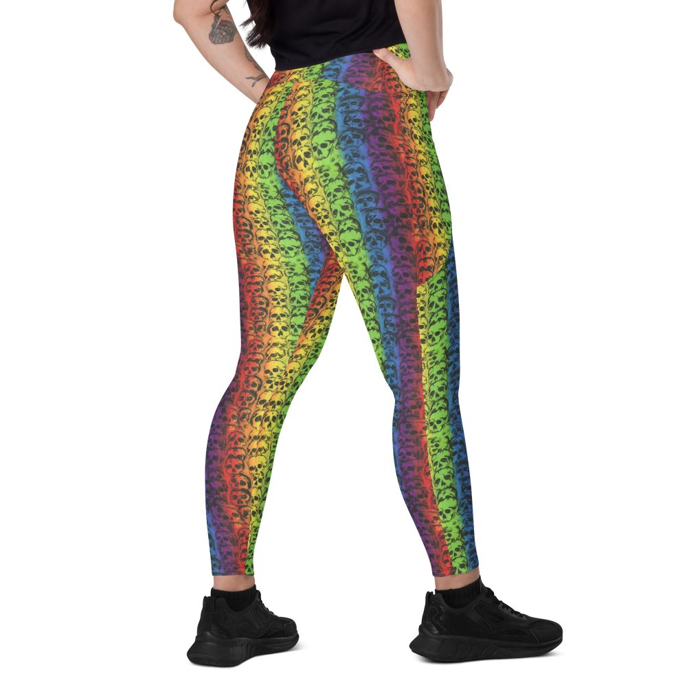 Rainbow Skulls Pride Crossover leggings with pockets - Image 2