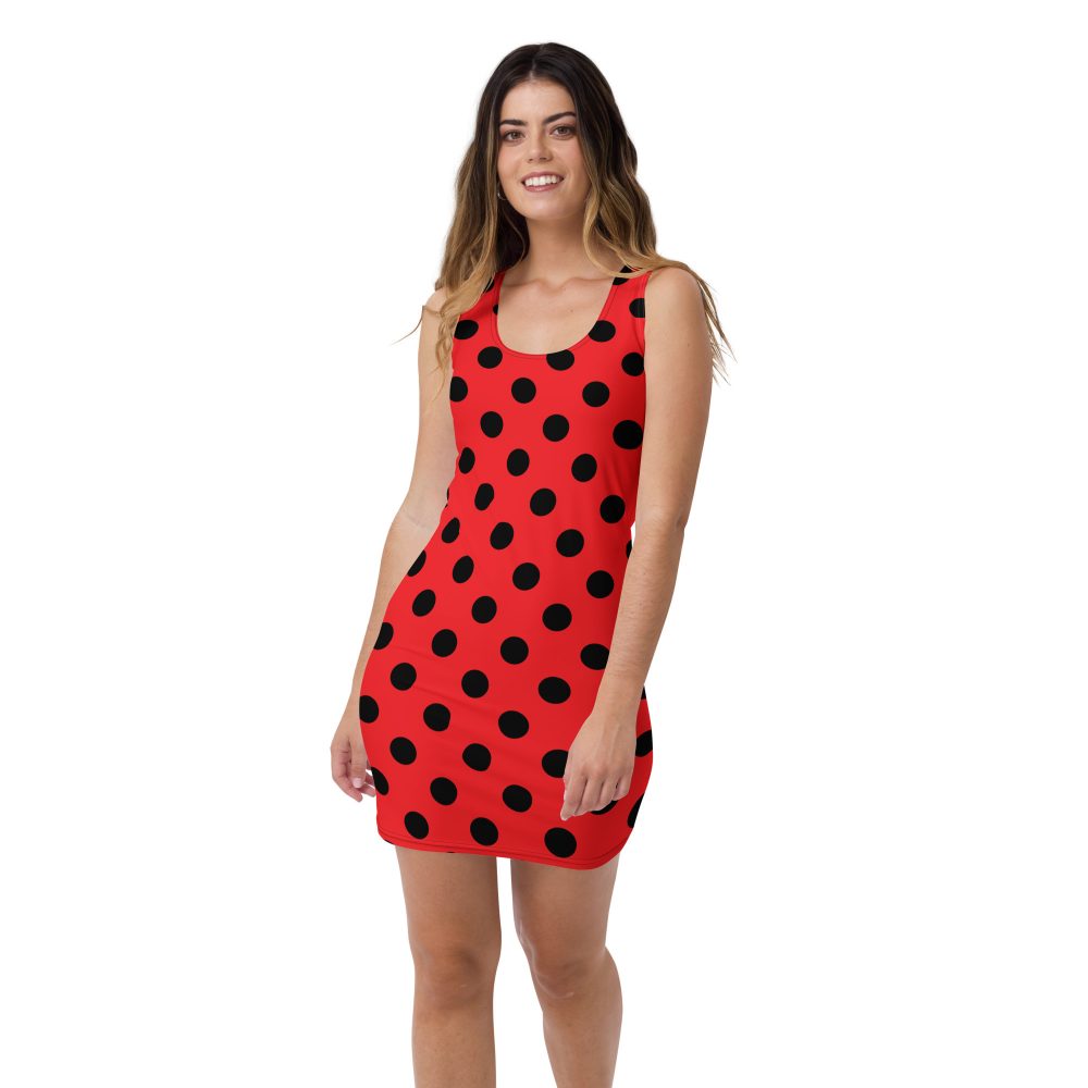 Ladybug Costume Red and Black Polka dot Fitted Bodycon Dress - Image 3